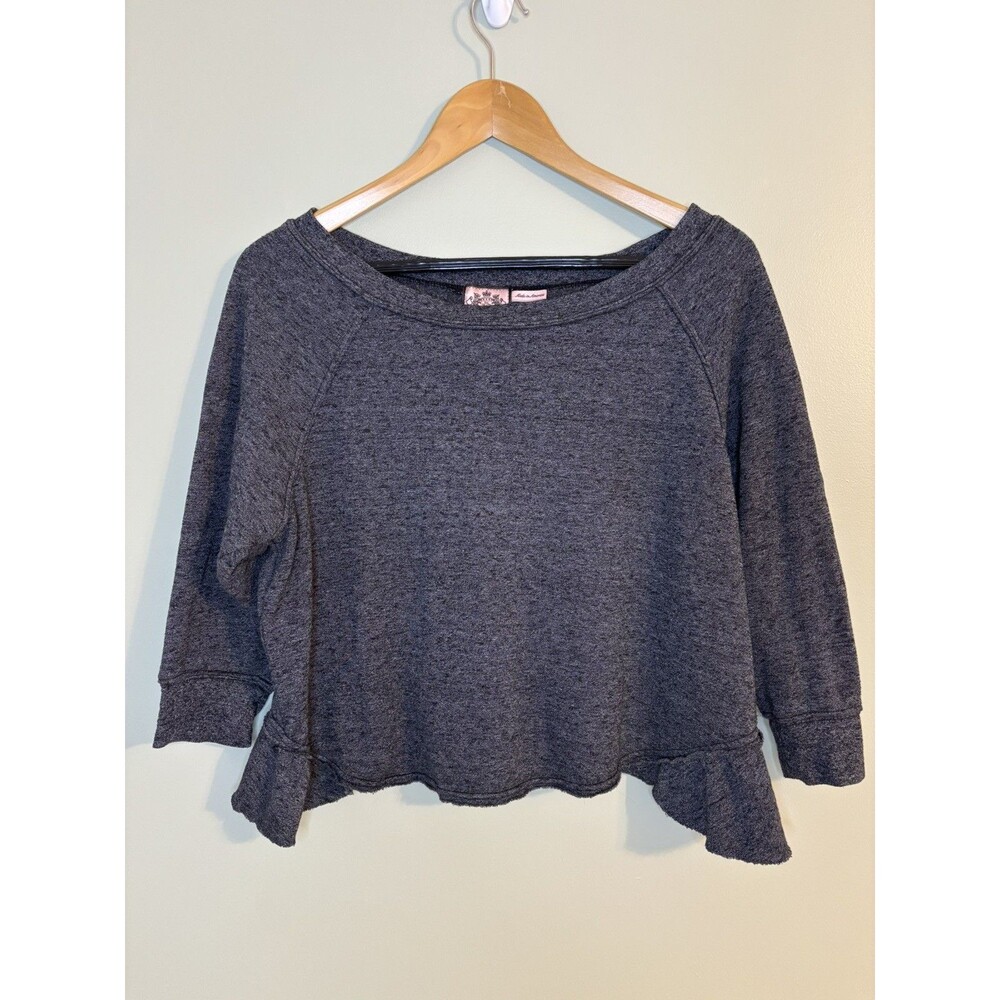 Juicy Couture Heathered Gray Cropped Ruffled Hem Sweatshirt Large USA - Picture 1 of 9